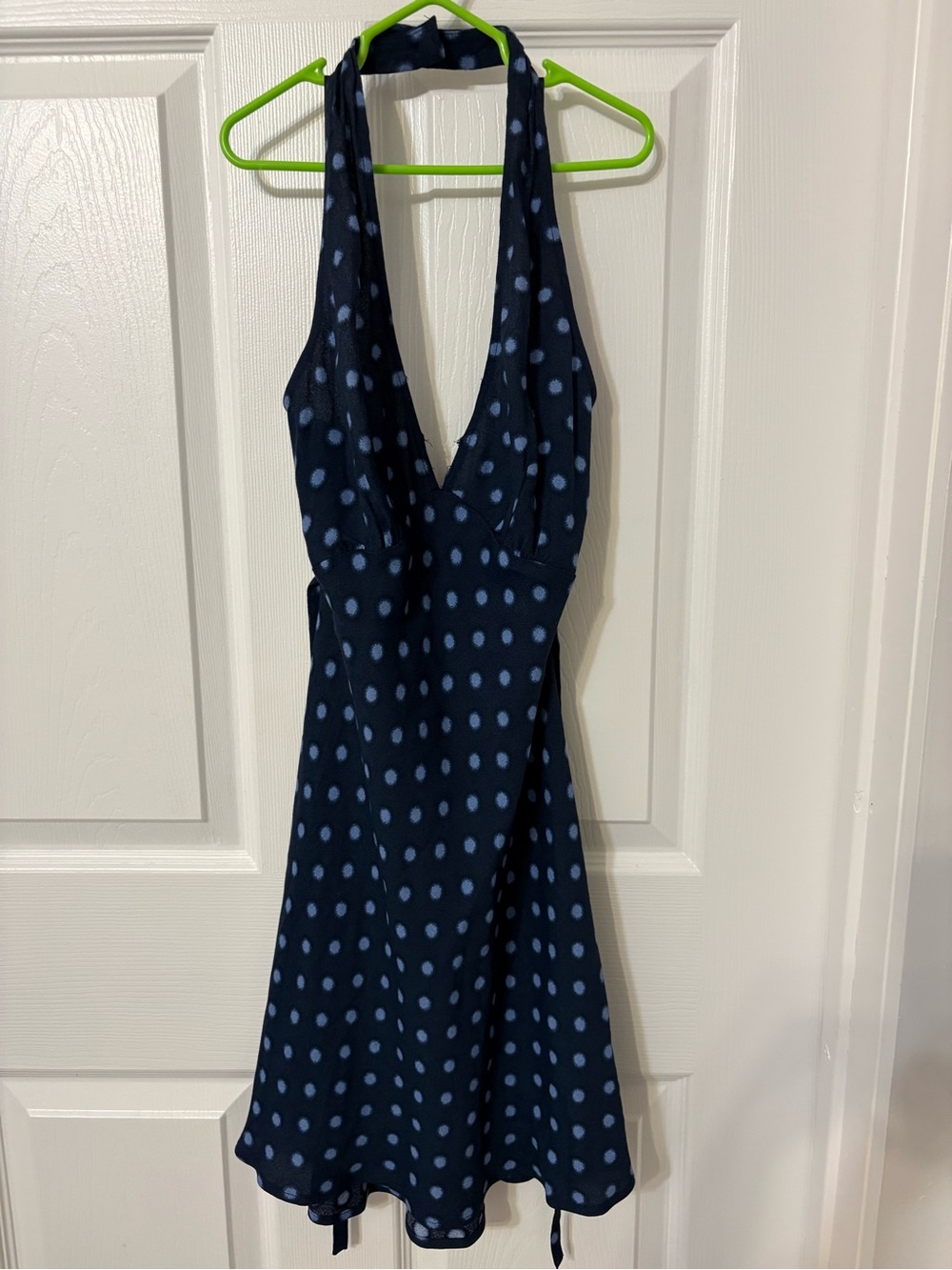 Reformation Navy and Light Blue Polka Dot Halter One-Piece